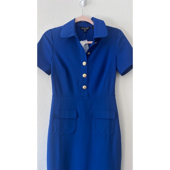 NWT J Crew Blue Italian Tollegno 1900 Collared Bi Stretch Wool Blend Dress SZ 2 - Picture 3 of 13
